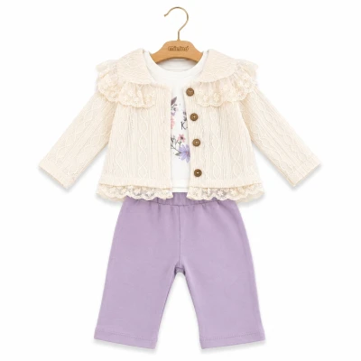 DANTELLİ HIRKALI KIZ BEBE 3 LÜ TAKIM 1902