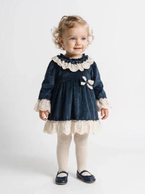 DANTELLİ KADİFE KIZ BEBE ELBİSE 26191