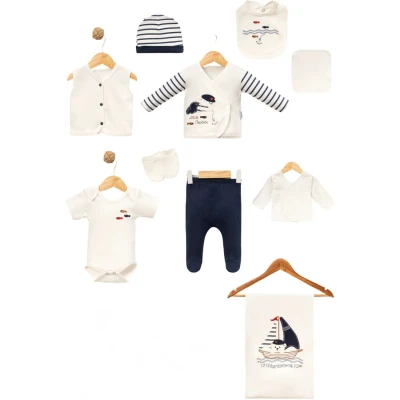 DENİZCİ AYI NAKIŞLI ERKEK BEBE 10 LU ZIBIN SET 3008