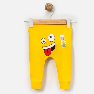 DİLİ ÇIKIK EMOJİ BASKILI MANŞETLİ BEBE TEK ALT 734702