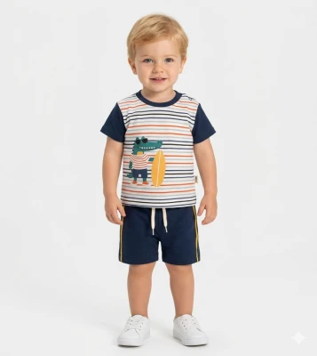 DİNAZOR BASKILI ÇİZGİLİ ERKEK BEBE TAKIM 6030