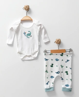 DİNAZOR NAKIŞLI İKİLİ ERKEK BEBE BADY TAKIM 2437