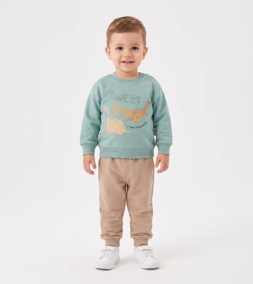 DİNO BASKILI İKİLİ ERKEK BEBE TAKIM 3354