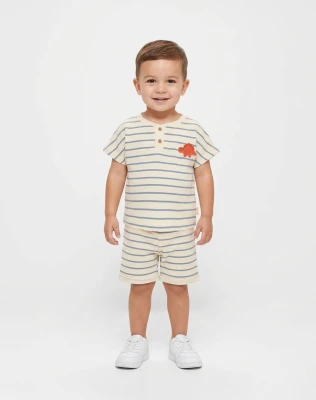 DİNO NAKIŞLI ÇİZGİLİ İKİLİ ERKEK BEBE TAKIM 3127