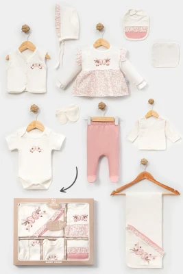 EKRU ÇITIR ÇİÇEKLİ KELEBEK EKRU 10 LU KIZ BEBE ZIBIN SET 2093