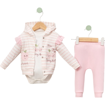 ELMA NAKIŞLI ÇİZGİLİ KIZ 3LÜ BEBE TAKIM 113
