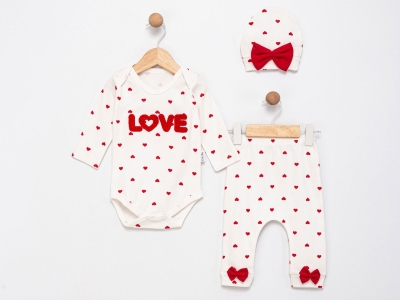 EMPİRME KALPLİ 3P BADİLİ BEBE TAKIM 1785