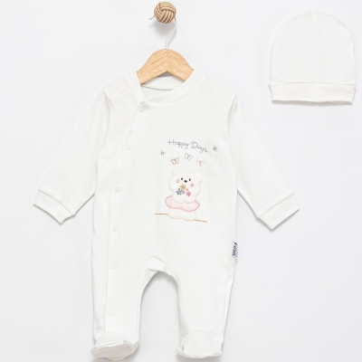ETEKLİ AYICIK NAKIŞLI PENYE KIZ BEBE TULUM 1365