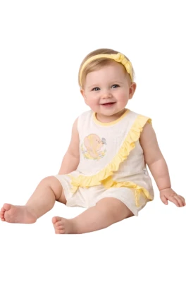 FİL BASKILI FIRFIRLI İKİLİ KIZ BEBE TAKIM 3299