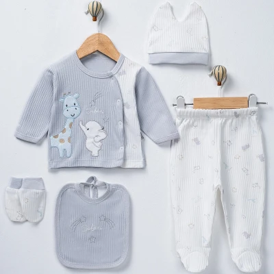 FİL VE ZÜRAFA NAKIŞLI BEBE 5 Lİ ZIBIN SET 1021