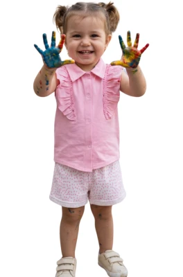 FIRFIR DETAYLI ŞORTLU KIZ BEBE TAKIM 26441