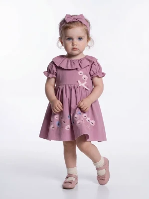FIRFIR YAKALI BASKILI KIZ BEBE ELBİSE 13647