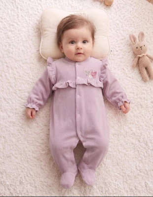 FIRFIRLI KELEBEK KADİFE KIZ BEBE TULUM 5028