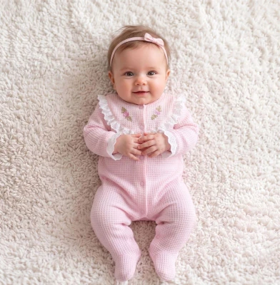 FİSTOLU ÇİÇEK NAKIŞLI KIZ BEBE TULUM 0299