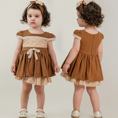 FİSTOLU KETEN KIZ BEBE ELBİSE 13631
