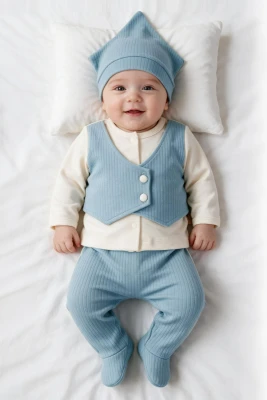 FİTİLLİ YELEKLİ PAMUKLU  5 Lİ ERKEK BEBE ZIBIN SET 6279