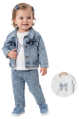 FİYONK DESEN KIZ BEBE 3 LÜ KOT TAKIM 1357
