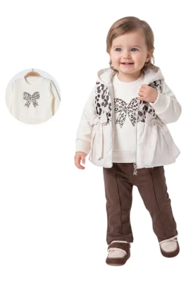 FİYONK DESEN ŞİŞME YELEKLİ KIZ BEBE 3 LÜ TAKIM 1377