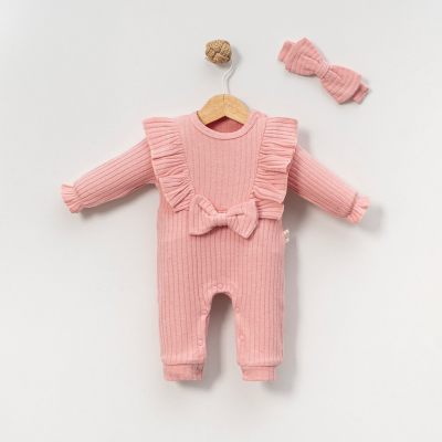 FİYONK DETAYLI SAÇ BANTLI KIZ BEBE TULUM 8015