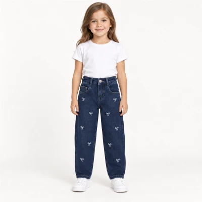 FİYONK NAKIŞ BAGGY DENİM KIZ ÇOCUK PANTOLON 57862