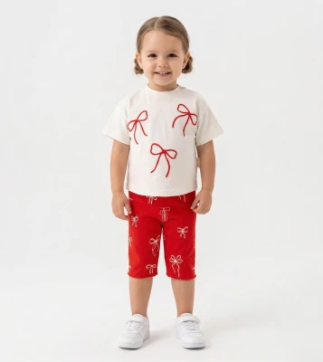 FİYONK NAKIŞLI İKİLİ KIZ BEBE TAKIM 3114