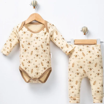 GEOMETRİK AYI BADİLİ 2 Lİ ERKEK BEBE TAKIM 50148