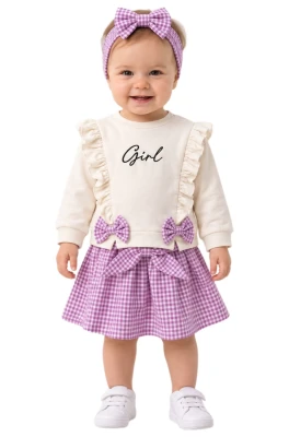 GİRL NAKIŞLI FİYONKLU 3 LÜ KIZ BEBE TAKIM 27923