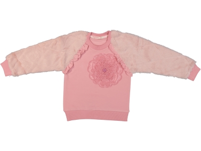 GÖĞÜS ÇİÇEKLİ APLİKELİ 3 İP KIZ ÇOCUK SWEAT 7629