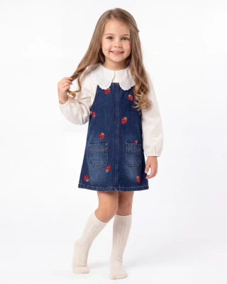 GÖMLEKLİ DENİM ÇİLEKLİ KIZ BEBE JİLE 3285