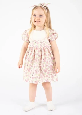 GÜL BASKILI KISA KOL KIZ BEBE ELBİSE 3160