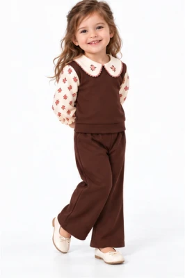 GÜL BEBE YAKA 2 İP KIZ BEBE TAKIM V3225