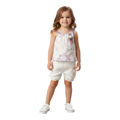 GÜL BROŞ VE BASKILI KIZ BEBE TAKIM 3044