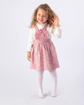 GÜL DETAYLI SÜZENELİ MÜSLİN KIZ BEBE ELBİSE 5147
