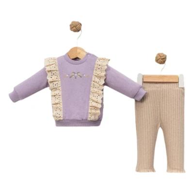 GÜLLÜ NAKIŞLI KIZ BEBE 2 Lİ TAKIM 8035