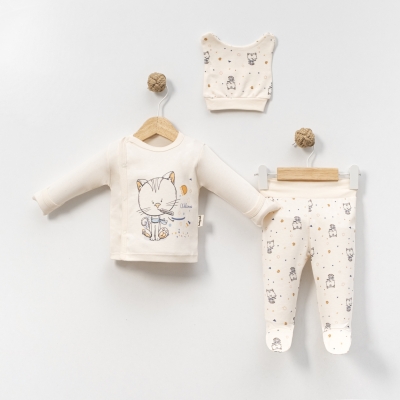 HASTA KEDİCİK BASKILI 3 LÜ BEBE ZIBIN TAKIM 9428