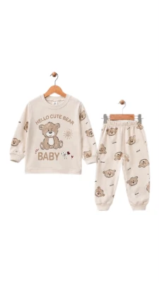 HELLO CUTE BEAR PAMUKLU 2 Lİ UNİSEX ÇOCUK PİJAMA TAKIM 1660