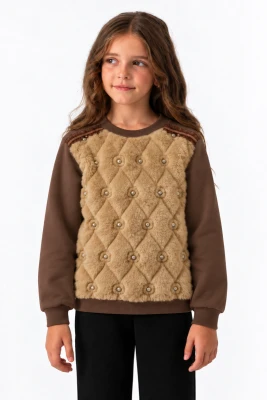 İNCİLİ ŞARDONLU 2 İP KIZ ÇOCUK SWEAT   7915
