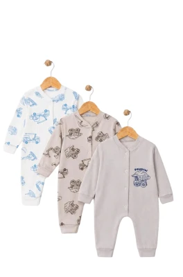 İŞ MAKİNESİ 3 LÜ KONSEPT MANŞETLİ ERKEK BEBE TULUM 500010
