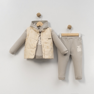 KABARTMA BASKILI YELEKLİ 3 LÜ BEBE TAKIM 2536