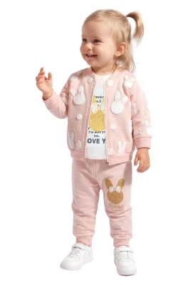 KABARTMALI TAVŞAN BASKILI KIZ BEBE TAKIM 2688