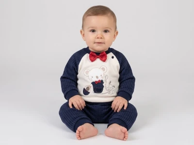 KADİFE AYICIKLI 2 Lİ ERKEK BEBE TAKIM 1856