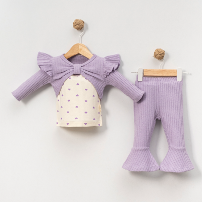 KALP BASKILI BOLEROLU KIZ 2 Lİ BEBE TAKIM 8034
