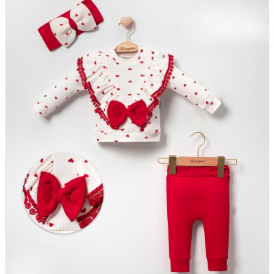 KALP BASKILI DANTELLİ 3LÜ BEBE TAKIM 4016