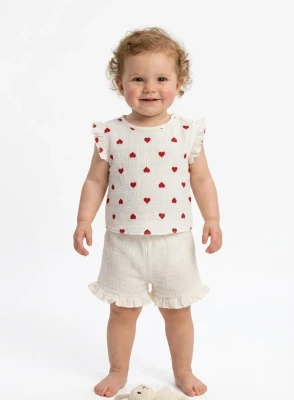 KALP BASKILI YAZLIK KIZ BEBE MÜSLİN 2'Lİ TAKIM 068