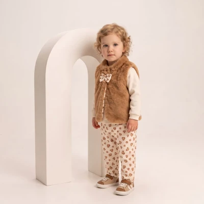 KALP DESEN PELUŞ YELEKLİ 3 LÜ KIZ BEBE TAKIM 2710