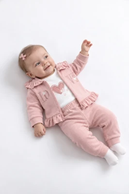  KALP NAKIŞLI PAMUKLU 3 LÜ KIZ BEBE TAKIM 4072