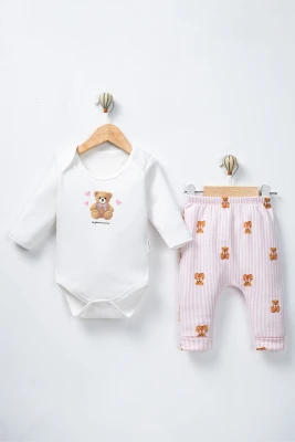 KALPLİ AYICIK BASKILI BADİLİ KIZ BEBE 2 Lİ TAKIM 60018