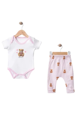 KALPLİ AYICIK BASKILI KISA KOL BADİLİ BEBE TAKIM 40016