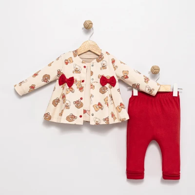 KALPLİ AYICIK DESENLİ 3 LÜ KIZ BEBE TAKIM 6090