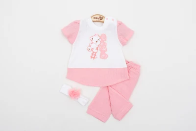 KALPLİ AYICIK NAKIŞLI 2 Lİ KIZ BEBE TAKIM 4054